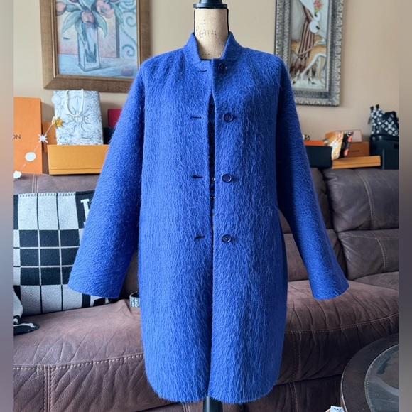 MAX MARA Plush Alpaca-Virgin Wool blue Coat - Picture 2 of 16